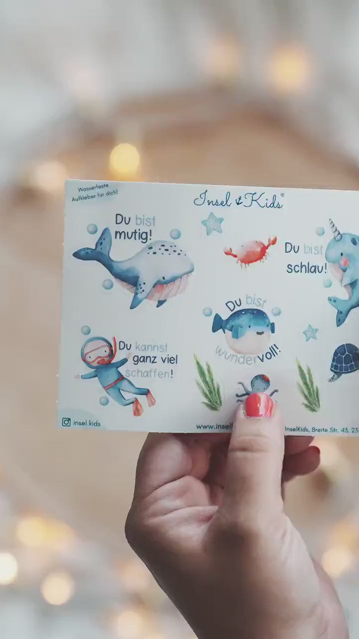 Mutmach Sticker für wasserfest – Affirmationssticker deutsch – Aufkleber Meerestiere – Sticker Einschulung Geschenk