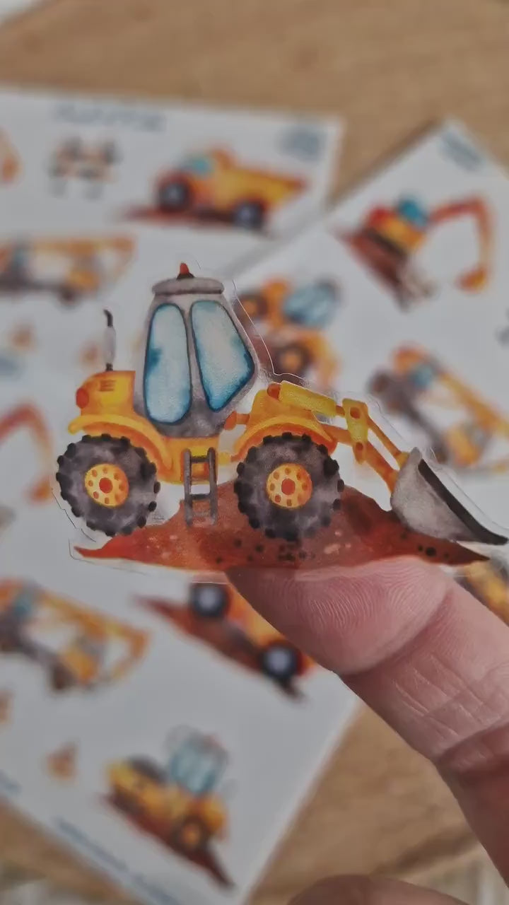 Sticker mit Namen Baufahrzeuge – personalisiertes Baustellen-Sticker Set für – Radlader Bagger Kran – spülmaschinengeeignet