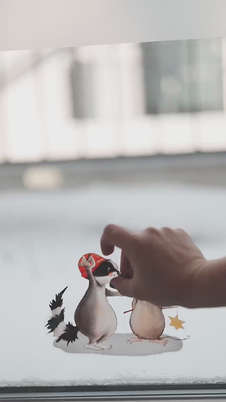 Fensterbild Winter Waldtiere – Winterlandschaft mit Reh, Igel & Sternen – Winterdeko Fenstersticker Advent und Winterdeko