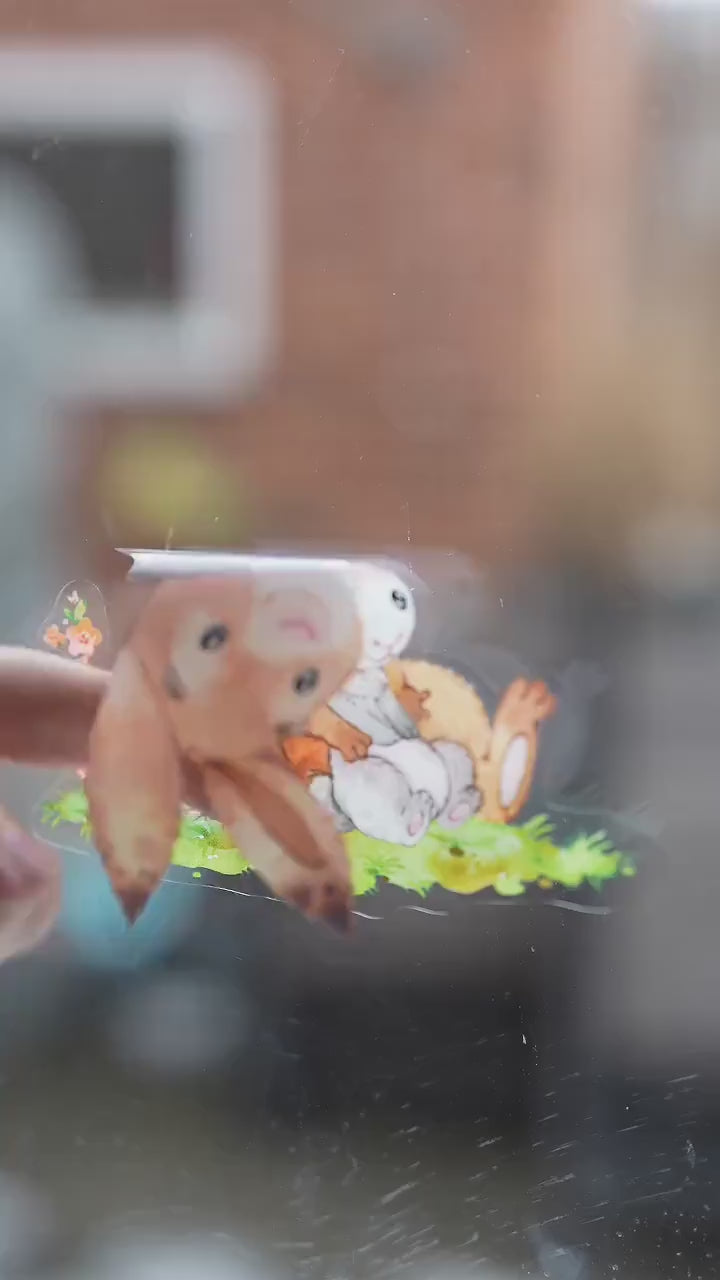 Oster-Fensterbilder Hasen – Hasenmama & Hasen – statisch haftende Fensterdeko Frühling zimmer