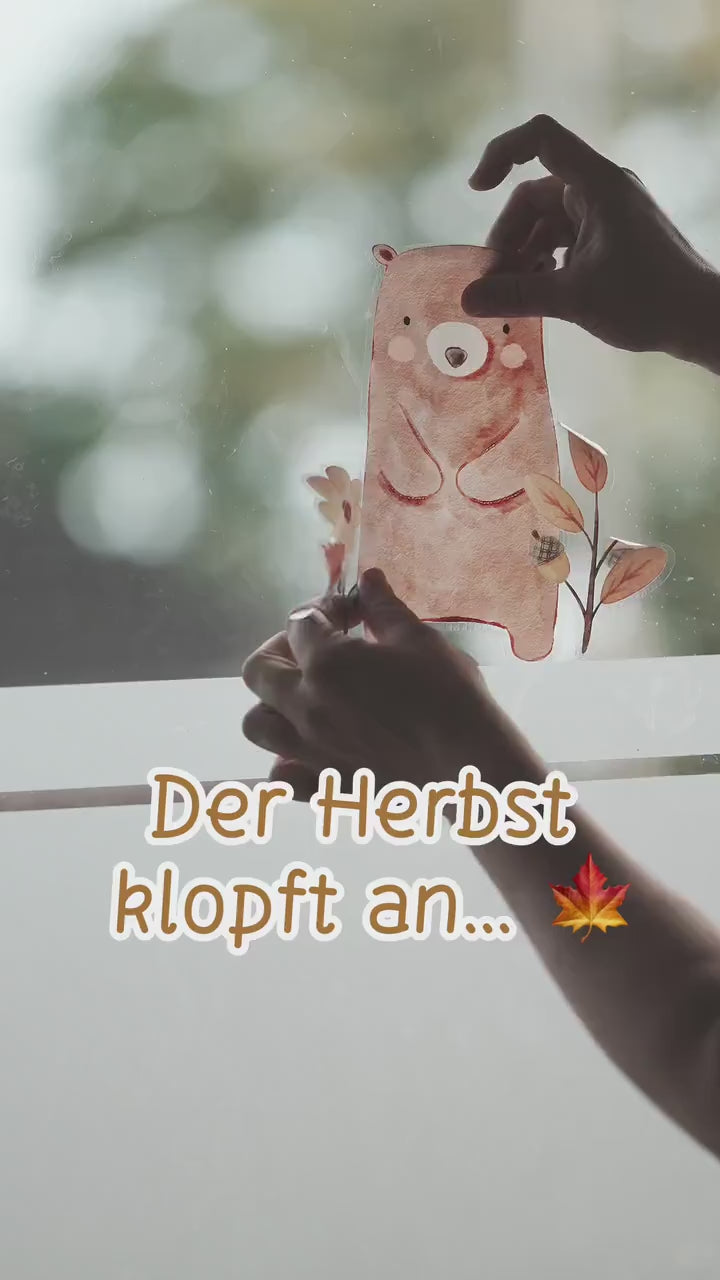 Fensterbilder – Bär, Regenbogen und Kürbis – statisch haftend & wiederverwendbar, deko Fenster