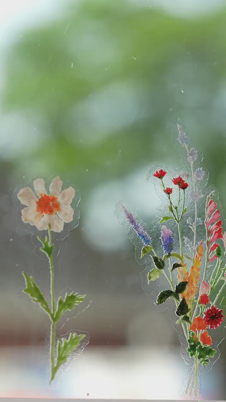 Fensterbild Blumen – statisch haftend & wiederverwendbar – Wildblumen – Fensterdeko Frühling und Sommer – Fenstersticker Küche zimmer