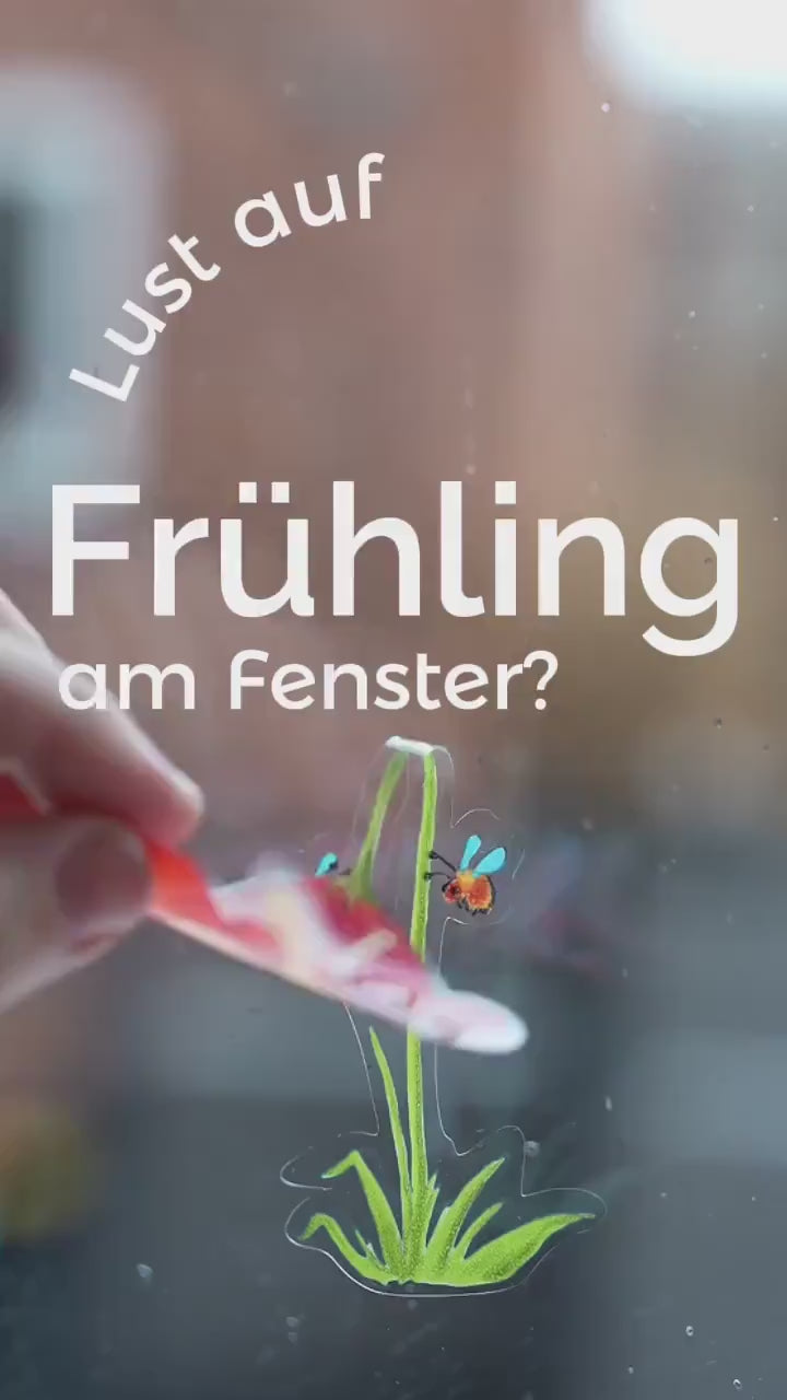 Frühlings-Fensterbilder Hasen im Garten – statisch haftende Fensterdeko Frühling – Blumen & Pflanzen