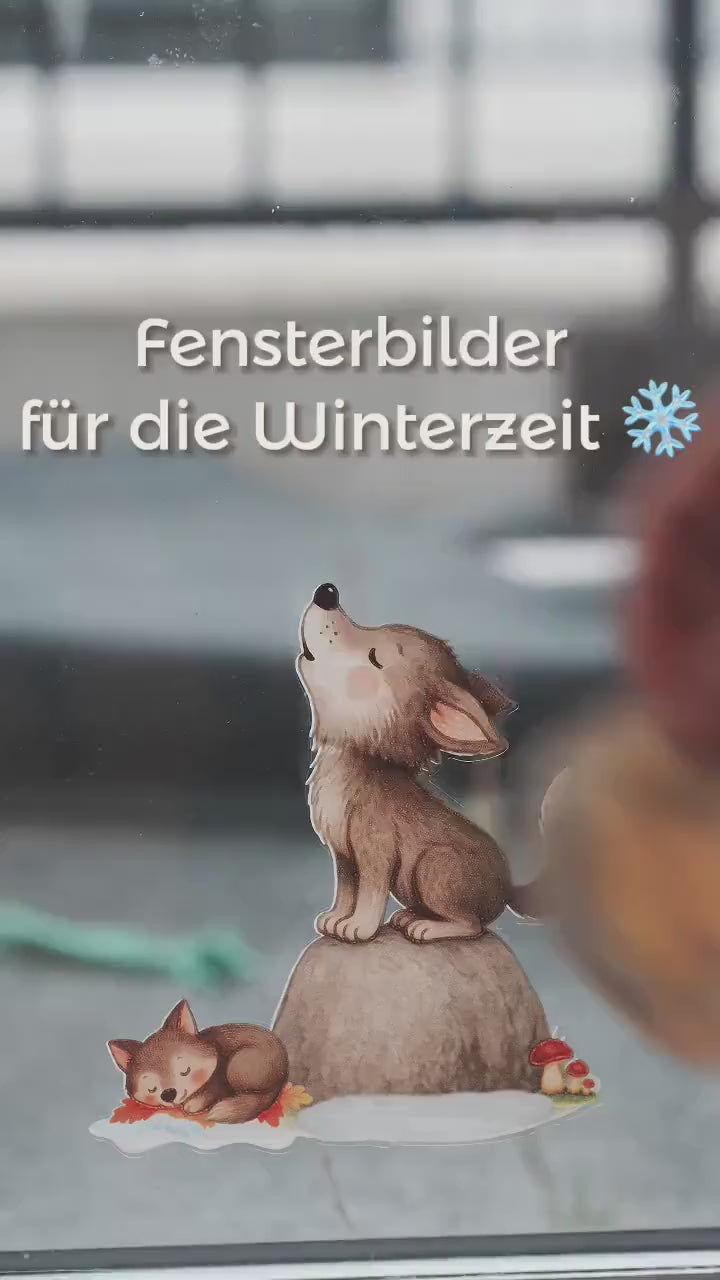 Fensterbild Winterwald mit Wölfen – Waldtier-Deko für zimmer – statisch haftend & wiederverwendbar