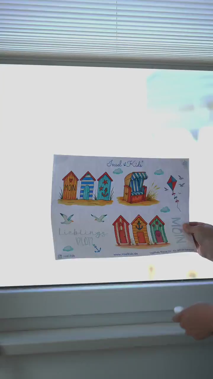 Fensterbild Strandhaus – wiederverwendbar & statisch haftend – maritime Deko Fenster Küche, Bad, Flur, Lieblingsplatz