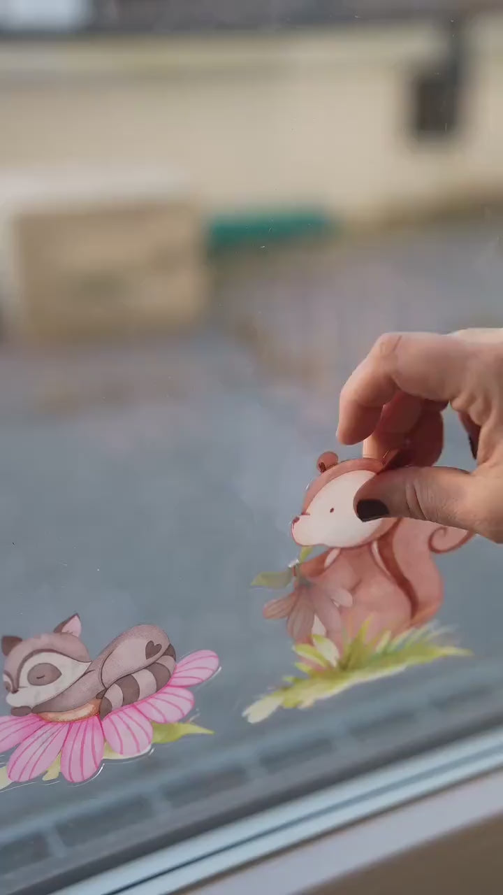 Fensterbild Frühling mit Tieren & Blumen – statisch haftende Fensterdeko – wiederverwendbar