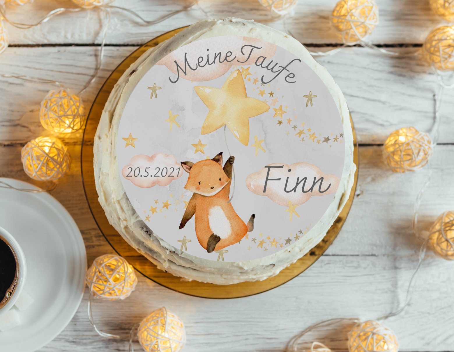Tortenaufleger Fondant Taufe Fuchs