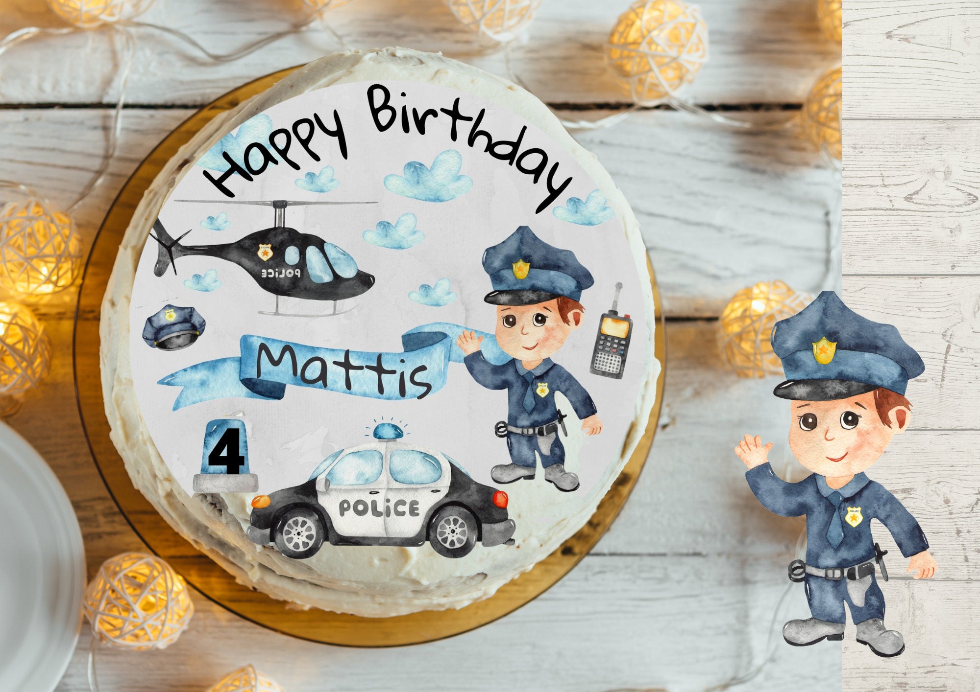 Tortenaufleger Fondant Geburtstag Kind Zuckerbild Mädchen Junge Polizei