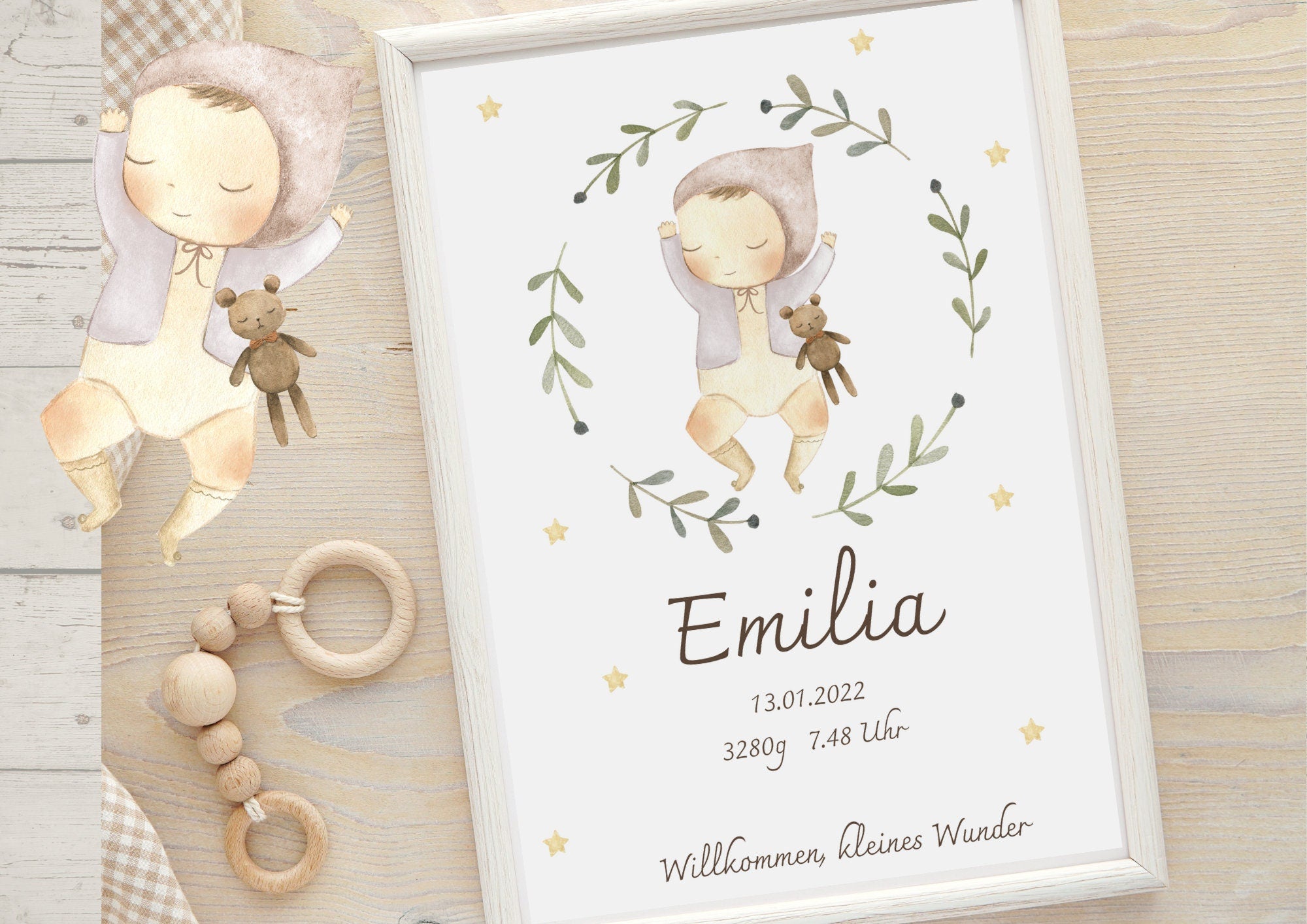 Geburtsanzeige Geburtsposter Geburtsdaten Geschenk zur Geburt Baby Ethno