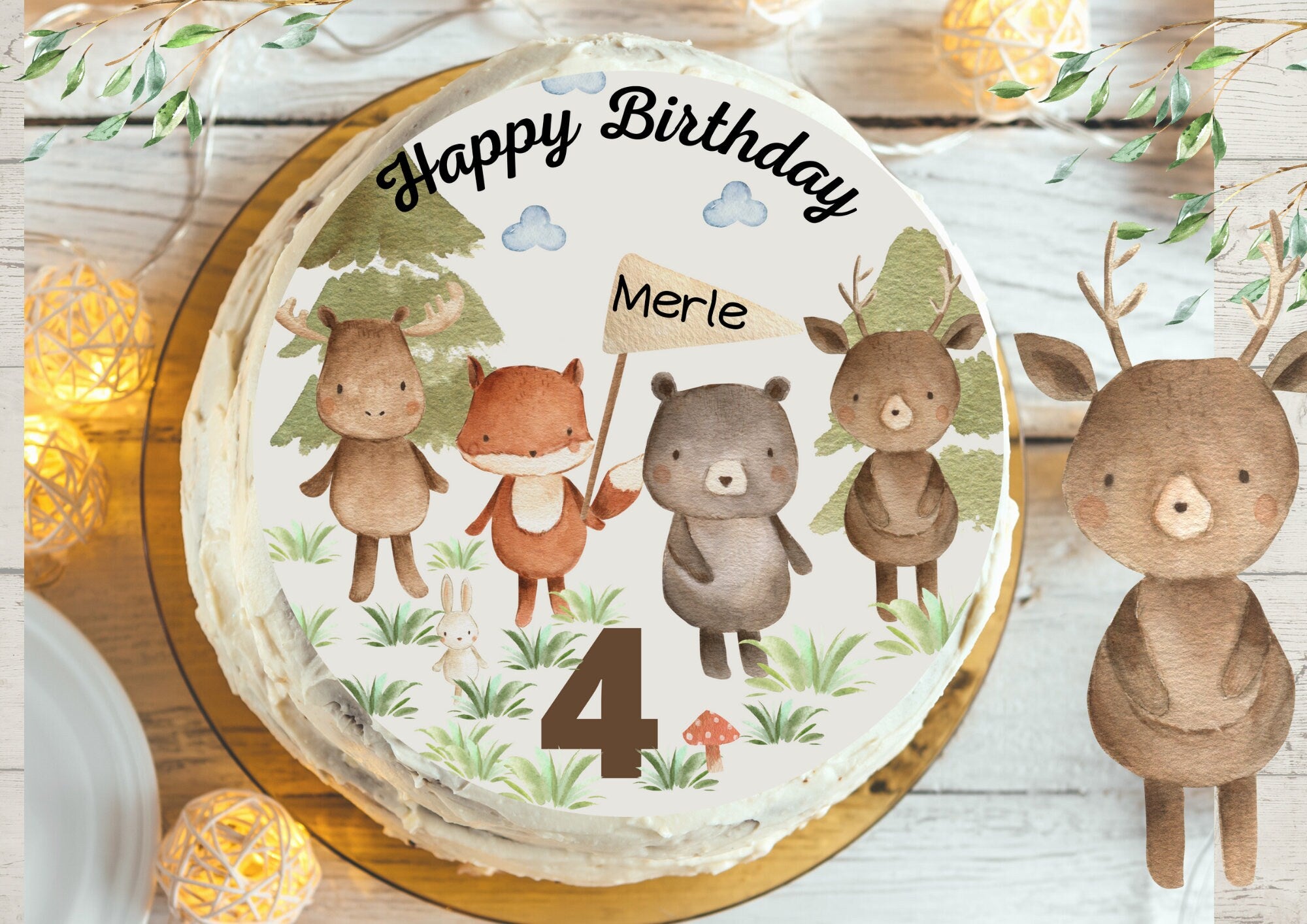 Tortenaufleger Fondant Geburtstag Fuchs Waldtiere