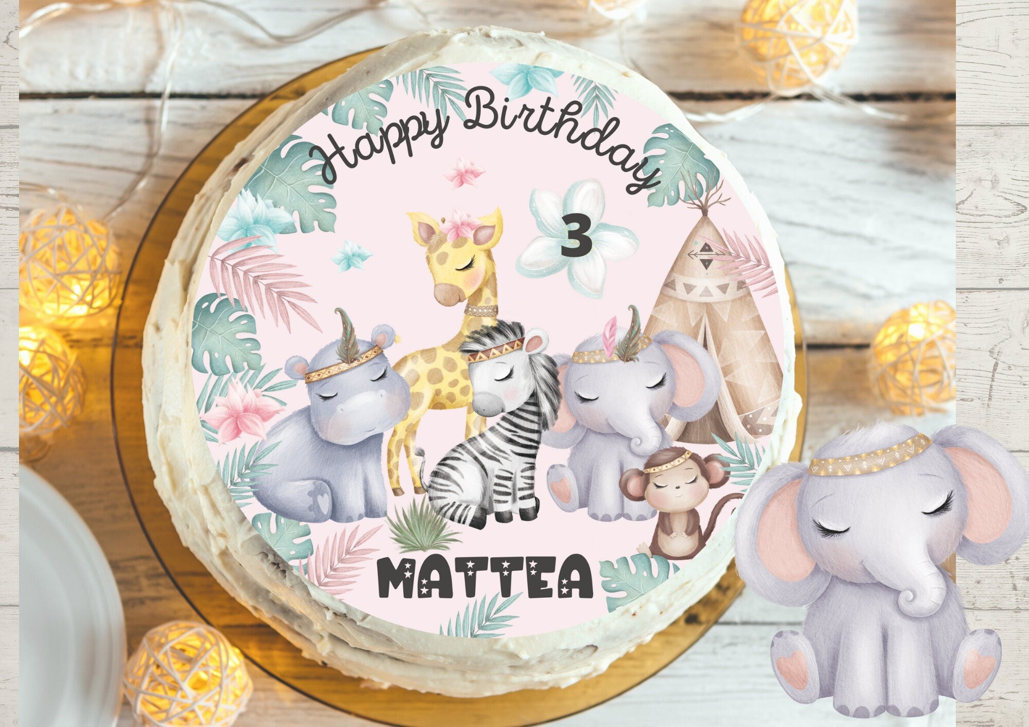 Tortenaufleger Fondant Geburtstag Löwe Elefant Dschungel