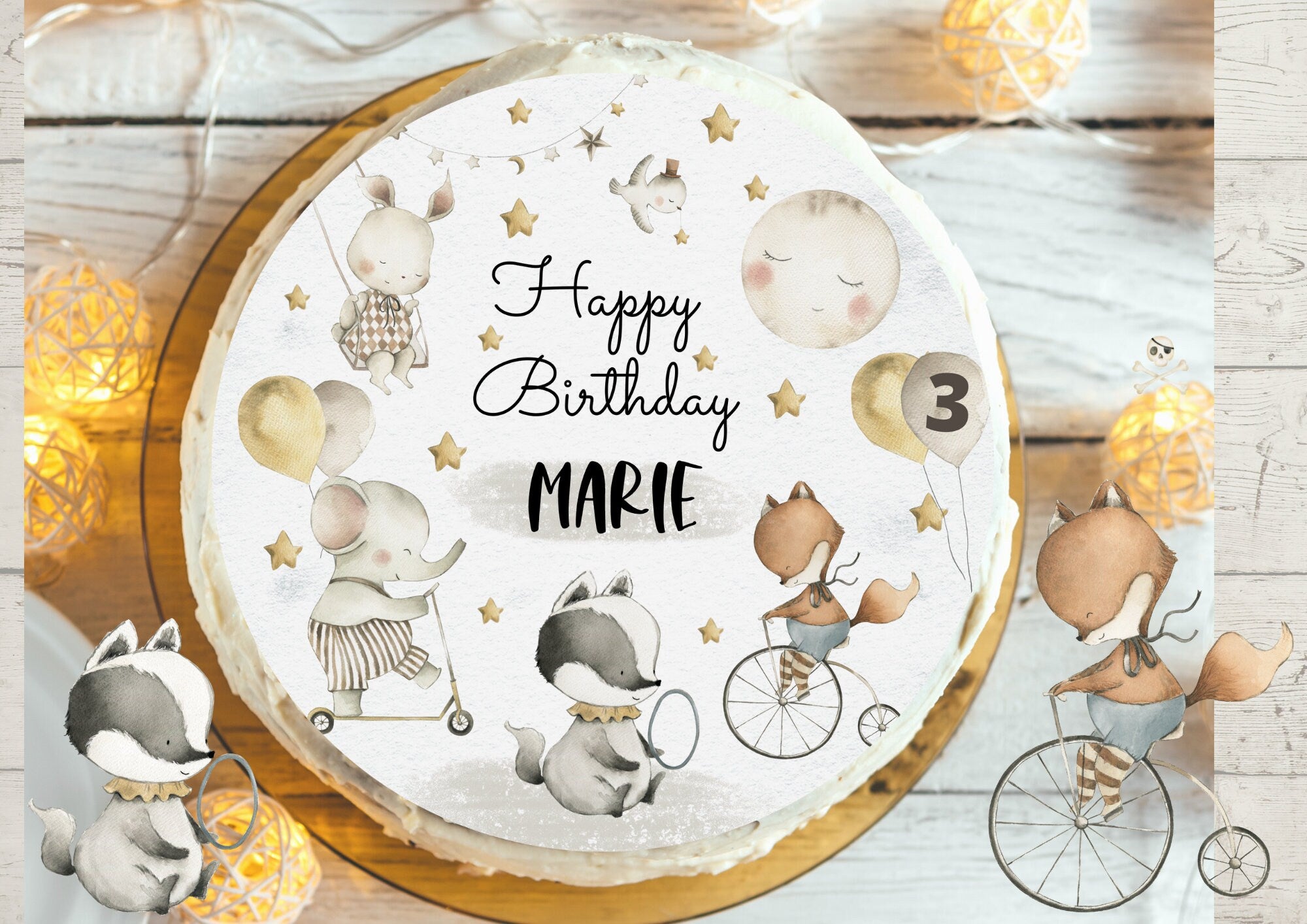 Tortenaufleger Fondant Geburtstag Zirkus Tiere Elefant Fuchs Zirkustiere