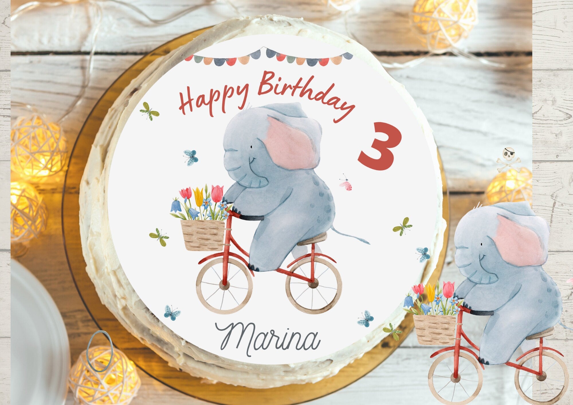 Tortenaufleger Fondant Geburtstag Elefant Luftballons Party