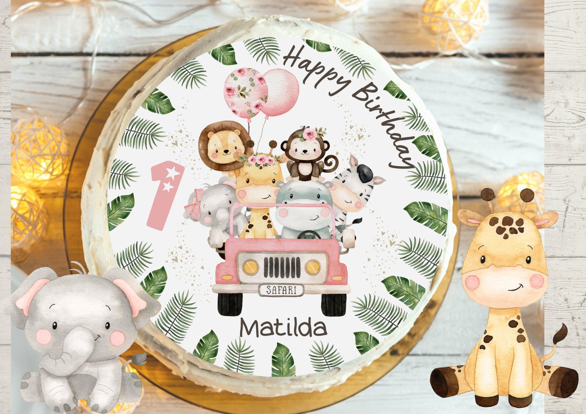Tortenaufleger Fondant Geburtstag Löwe Elefant Dschungel Safari Safaritiere Wild One