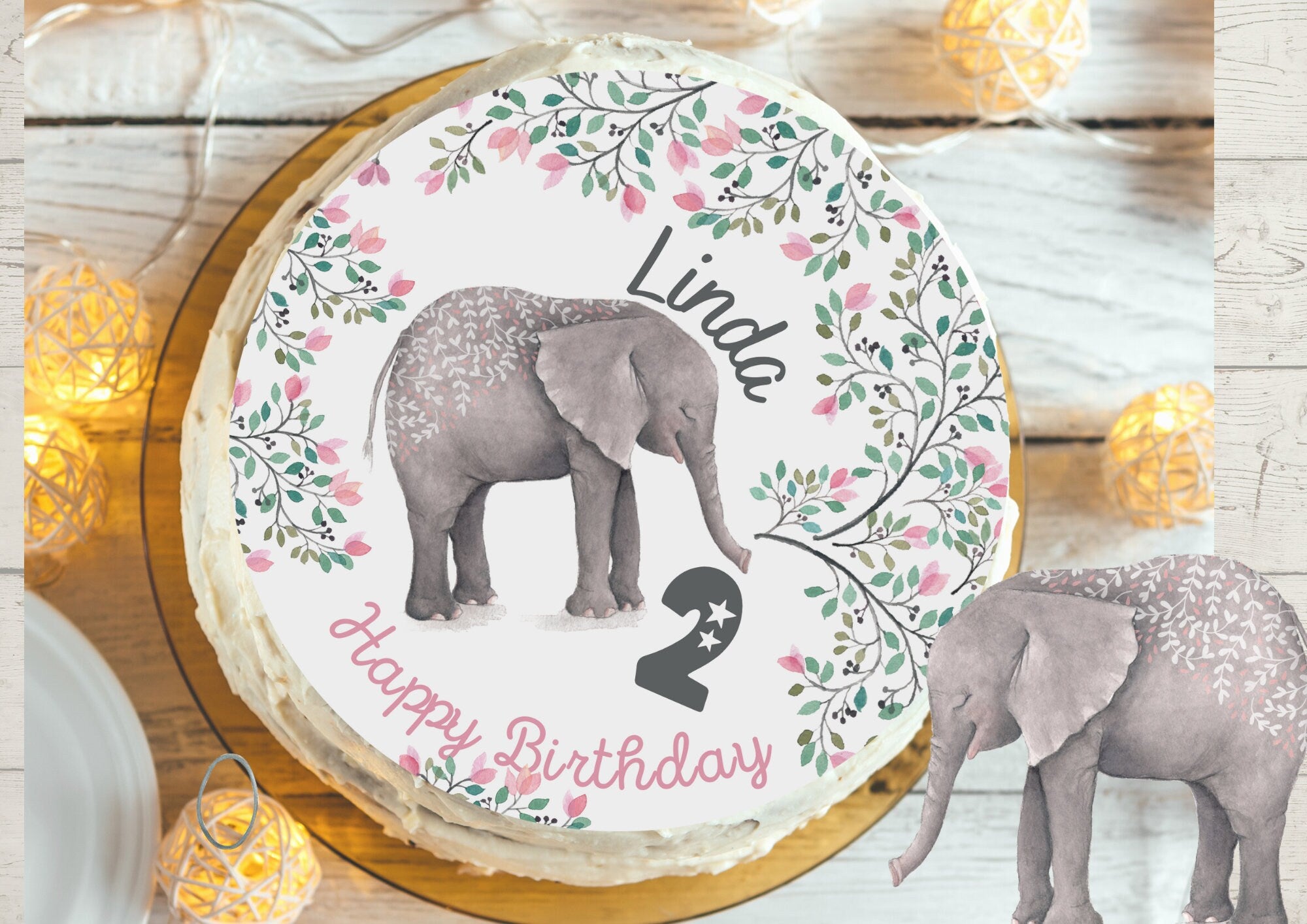 Tortenaufleger Fondant Geburtstag Elefant Blumen Floral