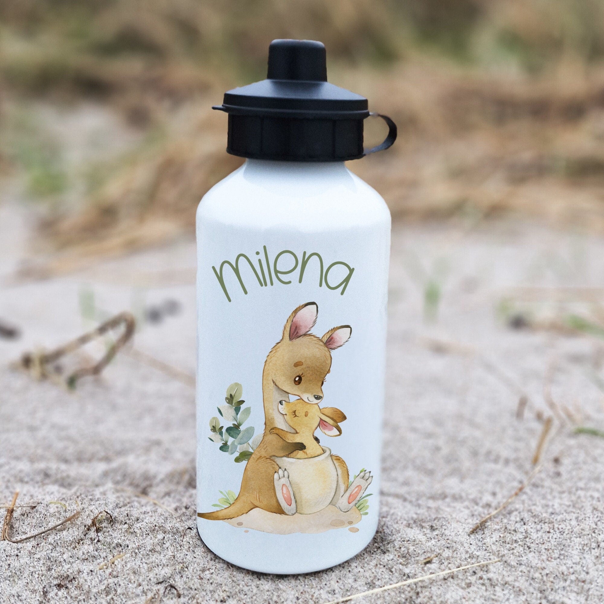 Trinkflasche Wasserflasche personalisiert mit Name Känguru Mama und Baby