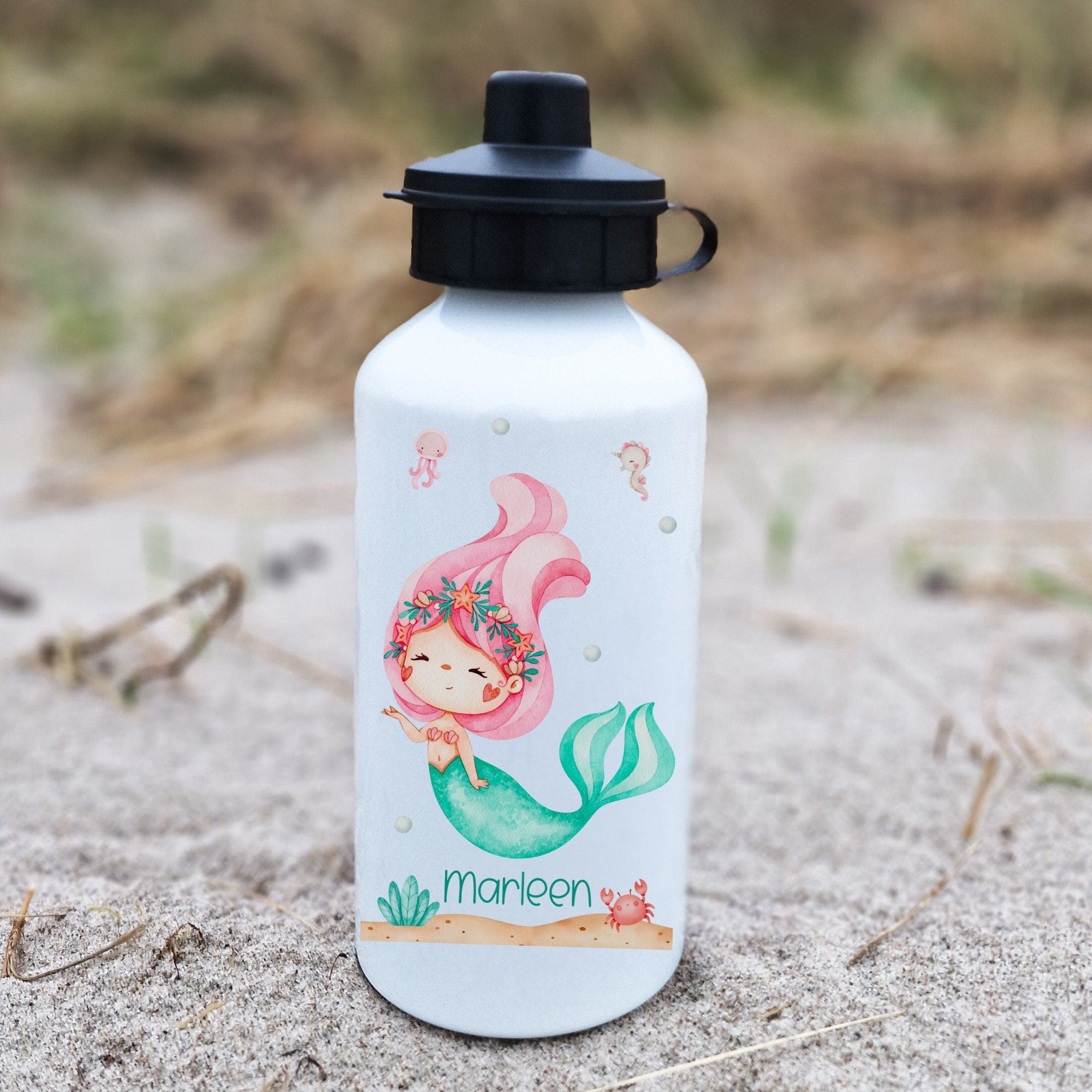 Trinkflasche Wasserflasche personalisiert mit Name Meerjungfrau Nixe Unterwasser