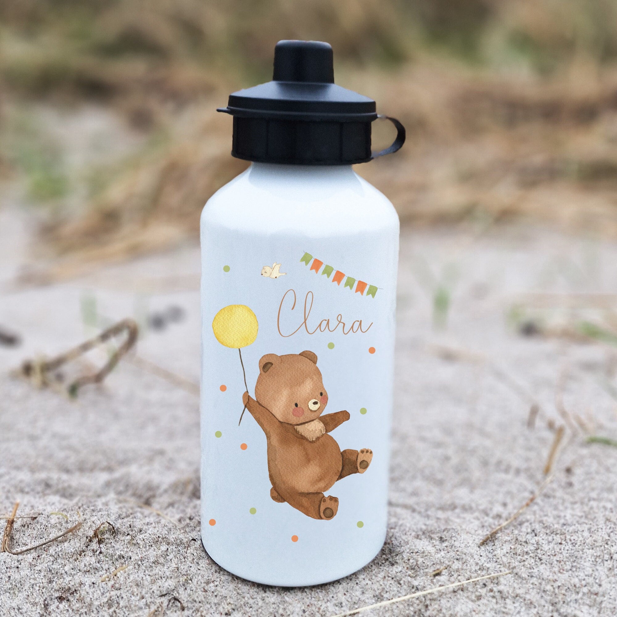 Trinkflasche Wasserflasche personalisiert mit Name Bär Luftballon Boho